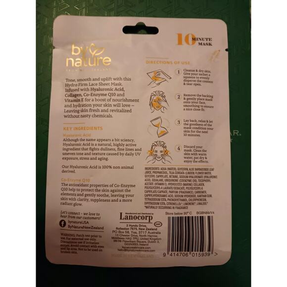 By nature from New Zealand, Hydro Firm Lace mask, collagen shot, Hyaluronic Acid - Picture 3 of 5